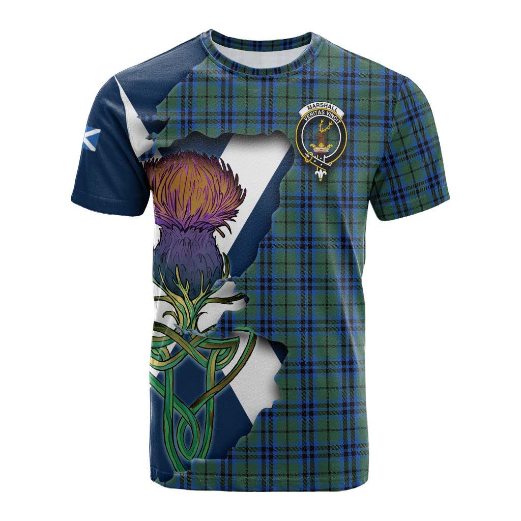 Tartan Vibes Clothing Marshall Tartan Family Crest Cotton T-shirt Scottish Thistle Celtic Inspired