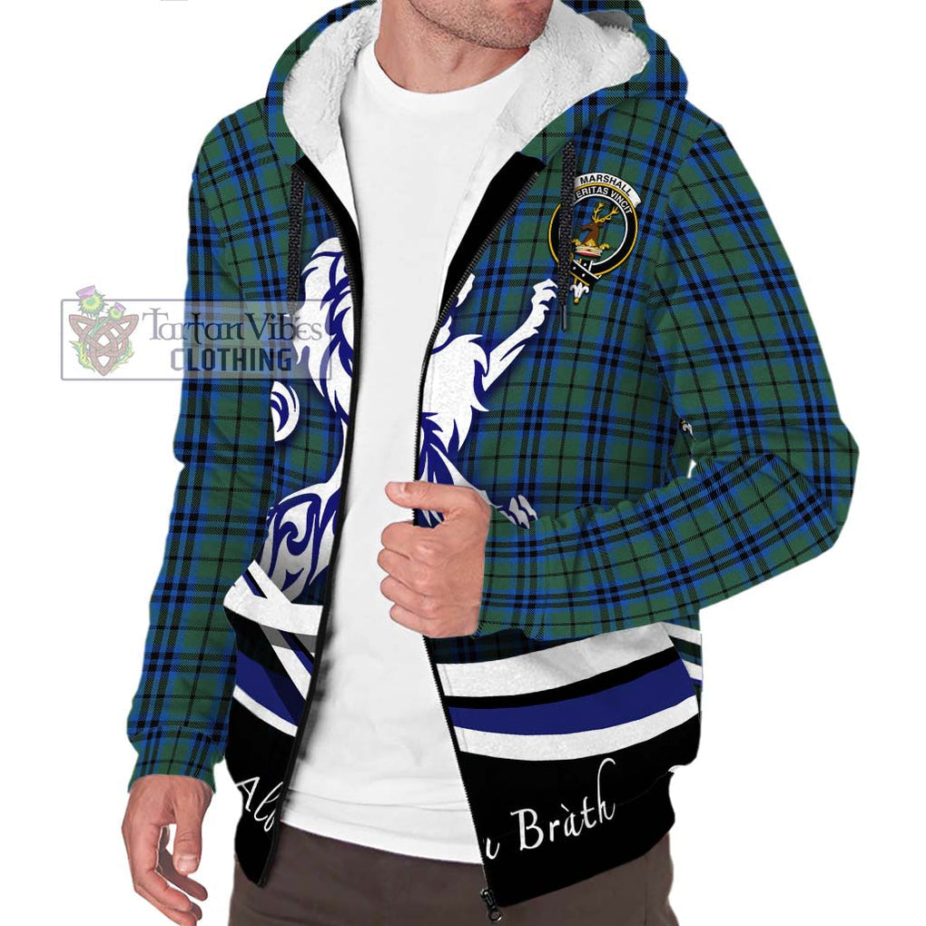 Marshall Tartan Sherpa Hoodie with Alba Gu Brath Regal Lion Emblem Unisex S - Tartanvibesclothing Shop