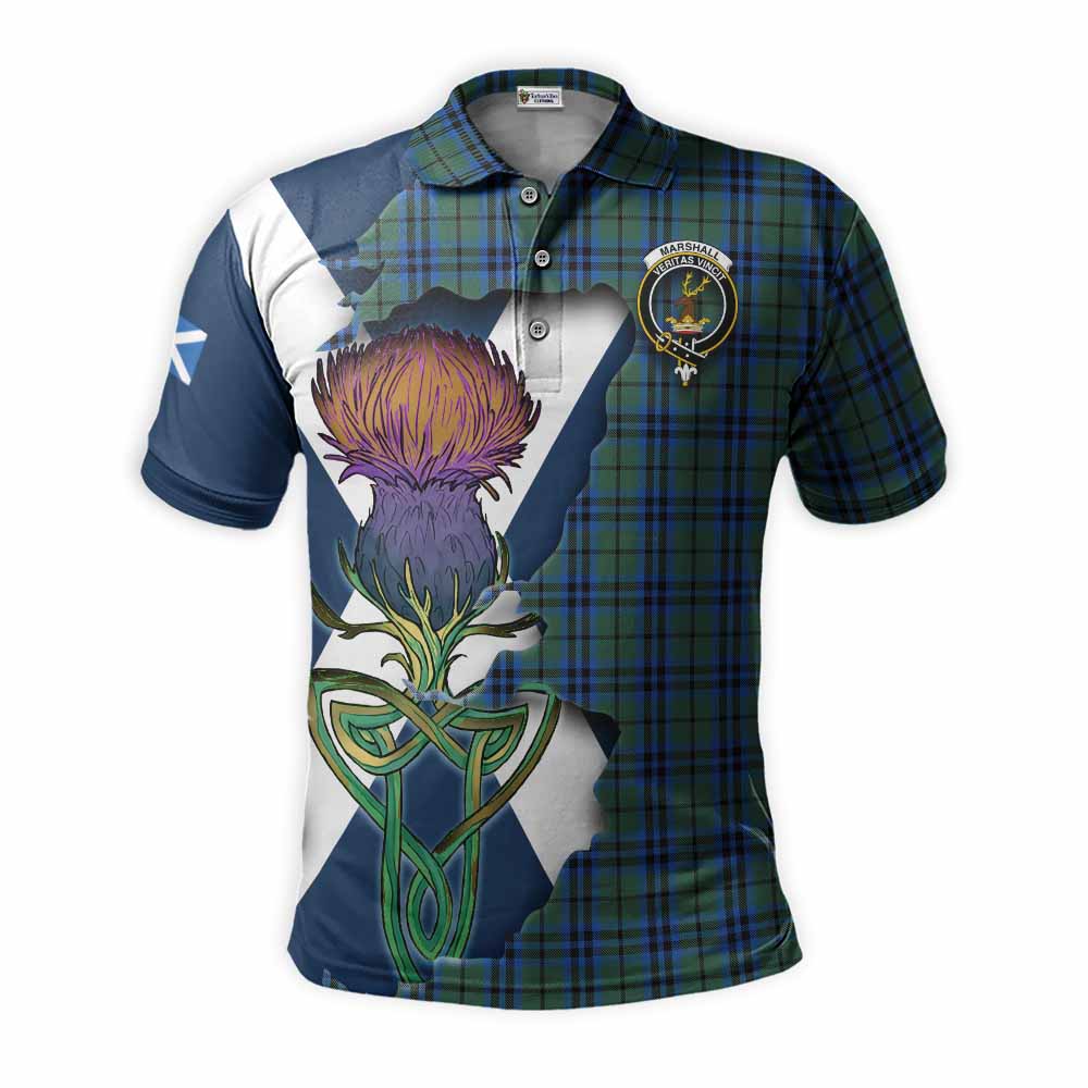 Tartan Vibes Clothing Marshall Tartan Family Crest Polo Shirt Scottish Thistle Celtic Inspired