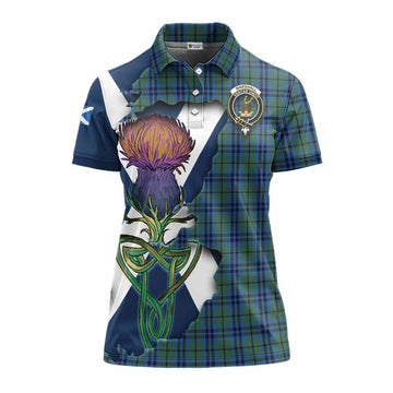Marshall Tartan Family Crest Women's Polo Shirt Scottish Thistle Celtic Inspired