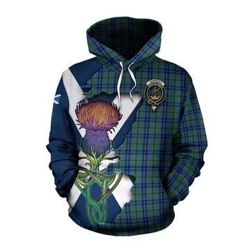 Marshall Tartan Family Crest Cotton Hoodie Scottish Thistle Celtic Inspired