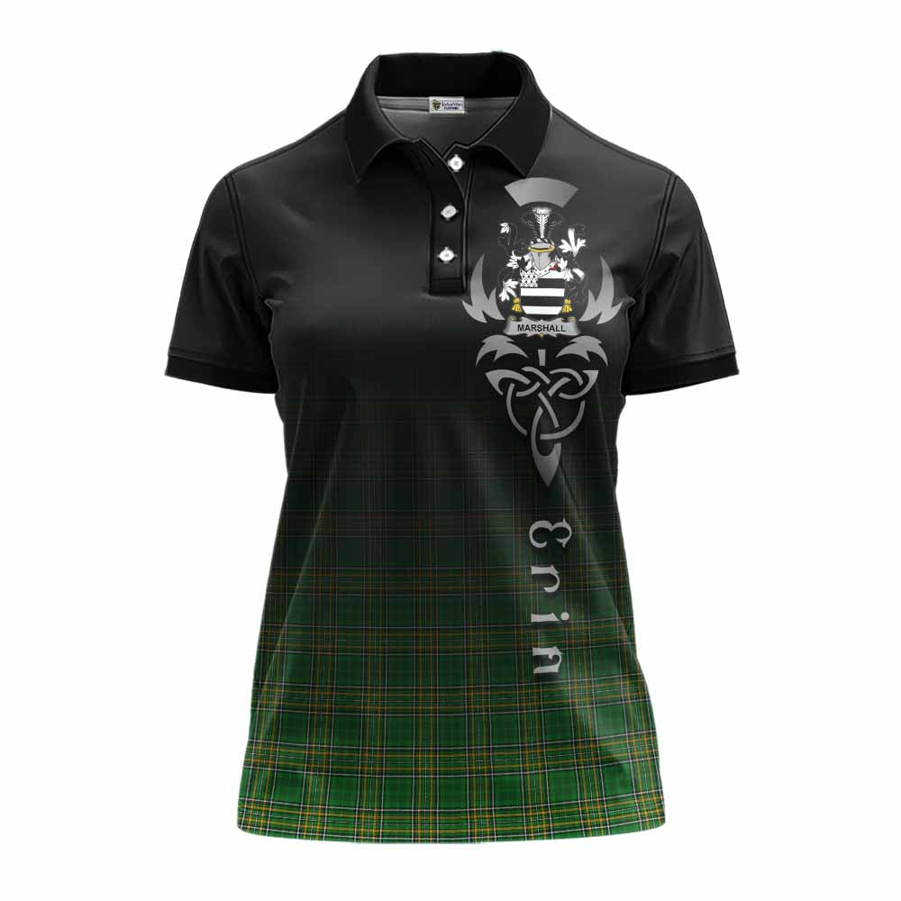 Tartan Vibes Clothing Marshall Irish Clan Women's Polo Shirt with Coat of Arms Erin Go Bragh Celtic Inspired