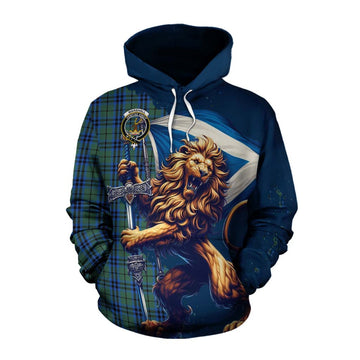 Marshall Tartan Family Crest Cotton Hoodie with Scottish Majestic Lion