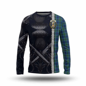 Tartan Vibes Clothing Marshall Tartan Long Sleeve T-Shirt with Family Crest Cross Sword Thistle Celtic Vibes