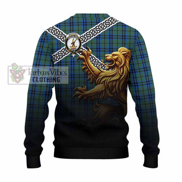 Marshall Crest Tartan Knitted Sweater with Golden Lion Emblem Celtic Style
