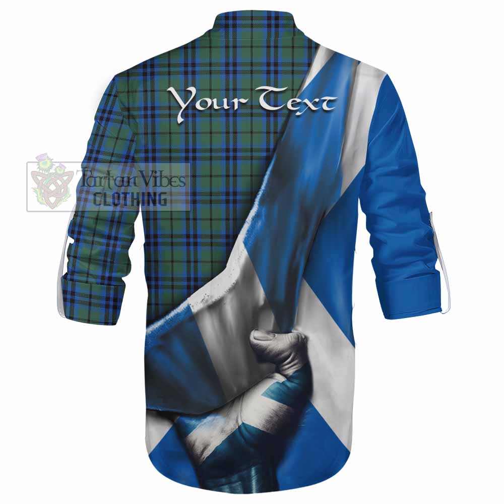 Tartan Vibes Clothing Marshall Tartan Ghillie Kilt Shirt with Family Crest Scotland Patriotic Style