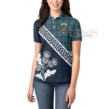 Tartan Vibes Clothing Marshall Tartan Women's Polo Shirt Featuring Thistle and Scotland Map