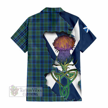 Tartan Vibes Clothing Marshall Tartan Family Crest Short Sleeve Button Shirt Scottish Thistle Celtic Inspired