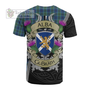 Marshall Tartan Family Crest Cotton T-shirt Lion Rampant Royal Thistle Shield Celtic Inspired