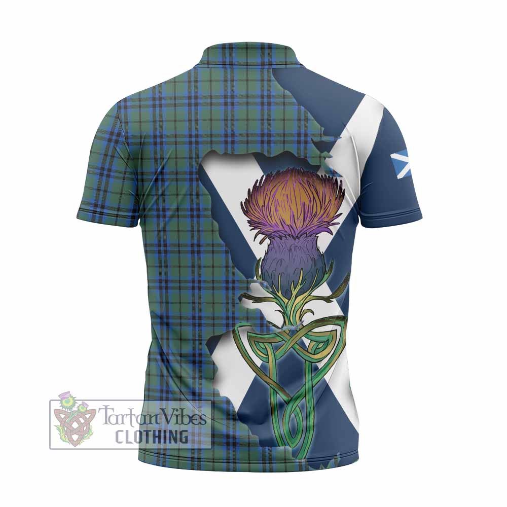 Tartan Vibes Clothing Marshall Tartan Family Crest Zipper Polo Shirt Scottish Thistle Celtic Inspired