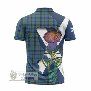 Tartan Vibes Clothing Marshall Tartan Family Crest Zipper Polo Shirt Scottish Thistle Celtic Inspired