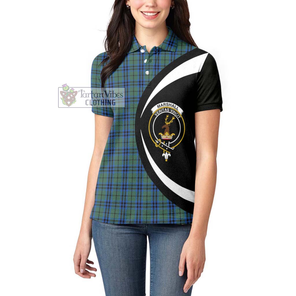 Marshall Tartan Women's Polo Shirt with Family Crest Circle Style - Tartan Vibes Clothing