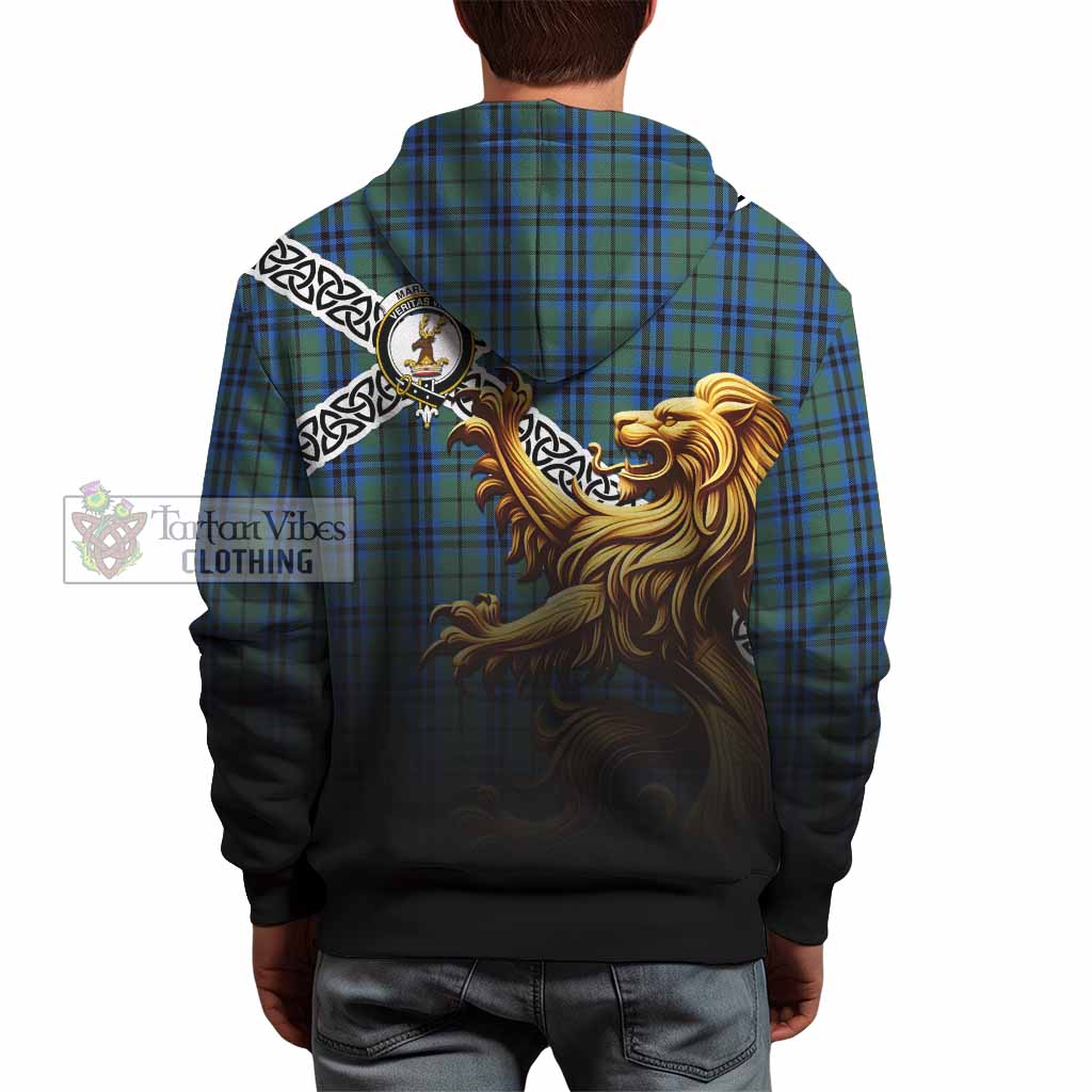 Tartan Vibes Clothing Marshall Crest Tartan Hoodie with Golden Lion Emblem Celtic Style