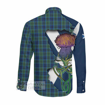 Marshall Tartan Family Crest Long Sleeve Button Shirt Scottish Thistle Celtic Inspired