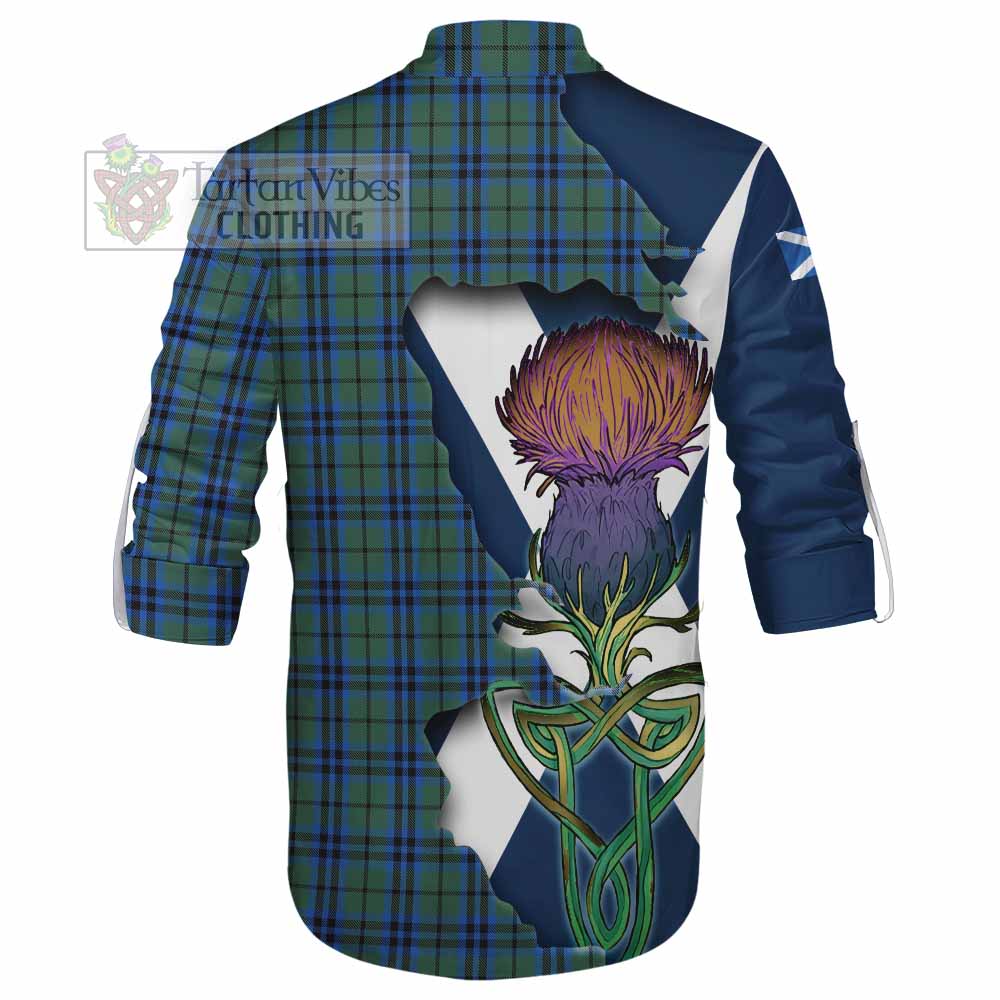 Tartan Vibes Clothing Marshall Tartan Family Crest Ghillie Kilt Shirt Scottish Thistle Celtic Inspired