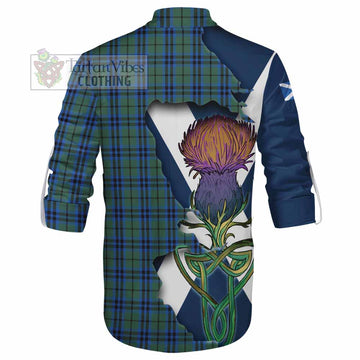 Tartan Vibes Clothing Marshall Tartan Family Crest Ghillie Kilt Shirt Scottish Thistle Celtic Inspired