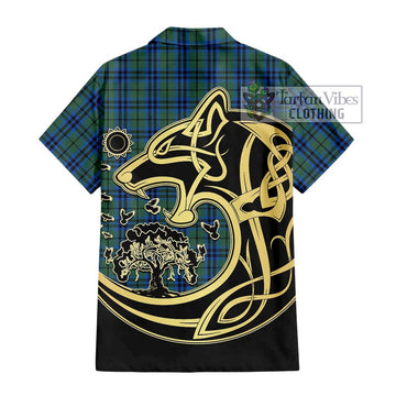 Marshall Tartan Hawaiian Shirt with Family Crest Celtic Wolf Style