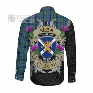 Marshall Tartan Family Crest Long Sleeve Button Shirt Lion Rampant Royal Thistle Shield Celtic Inspired