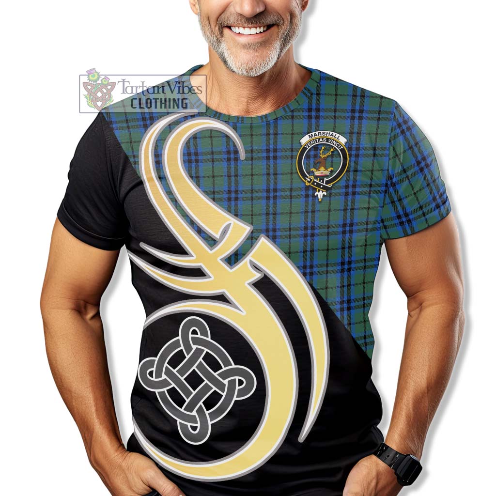 Tartan Vibes Clothing Marshall Tartan T-Shirt with Family Crest and Celtic Symbol Style