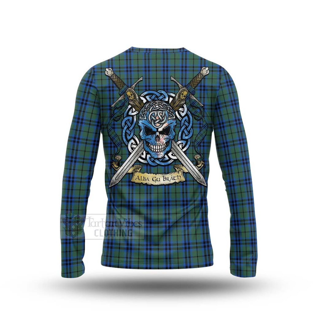Tartan Vibes Clothing Marshall Tartan Long Sleeve T-Shirt with Family Crest Celtic Skull Style