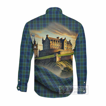 Marshall Tartan Family Crest Long Sleeve Button Shirt with Scottish Ancient Castle Style