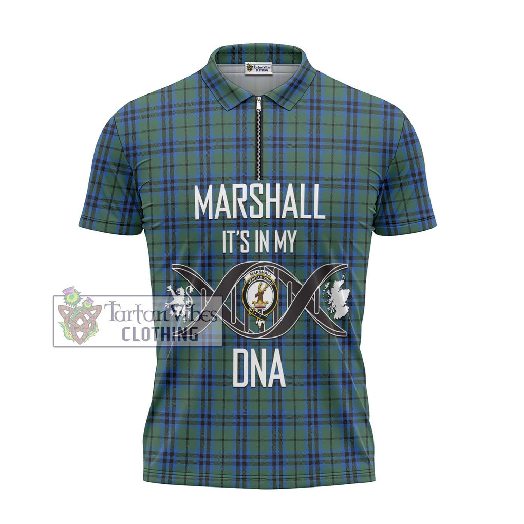 Marshall Tartan Zipper Polo Shirt with Family Crest DNA In Me Style - Tartanvibesclothing Shop