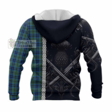Tartan Vibes Clothing Marshall Tartan Knitted Hoodie with Family Crest Cross Sword Thistle Celtic Vibes