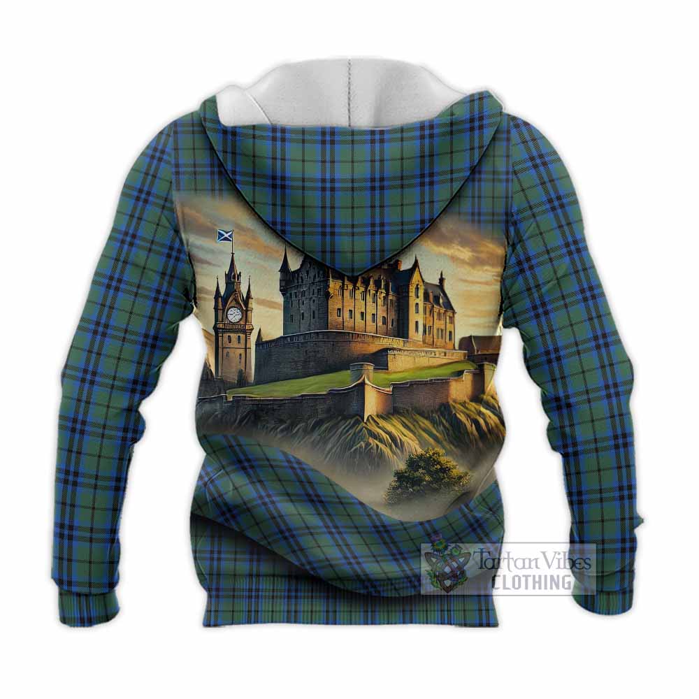 Tartan Vibes Clothing Marshall Tartan Family Crest Knitted Hoodie with Scottish Ancient Castle Style
