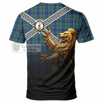 Marshall Crest Tartan T-Shirt with Golden Lion Emblem Celtic Style
