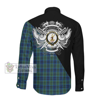 Marshall Tartan Long Sleeve Button Shirt with Family Crest and Military Logo Style