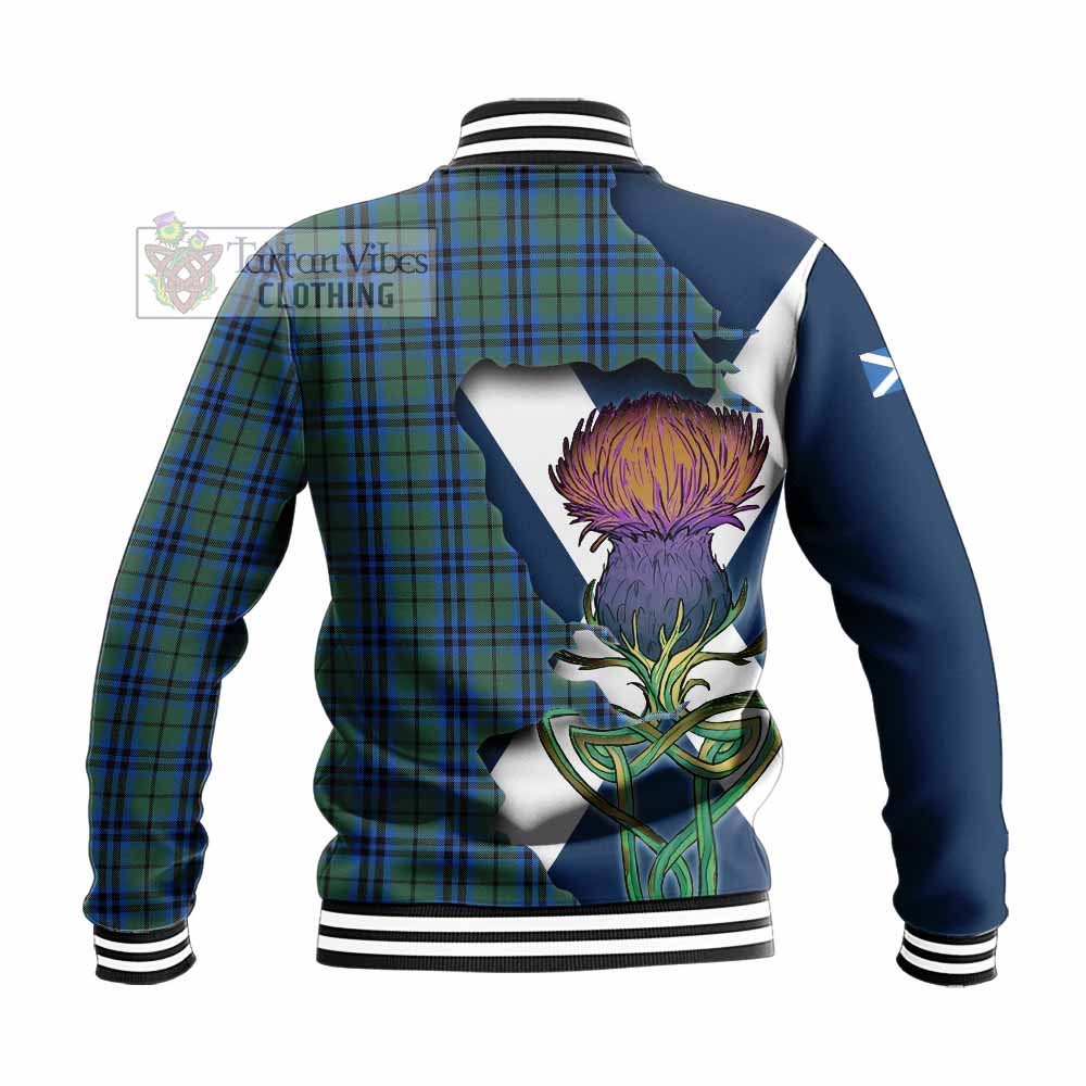 Tartan Vibes Clothing Marshall Tartan Family Crest Baseball Jacket Scottish Thistle Celtic Inspired