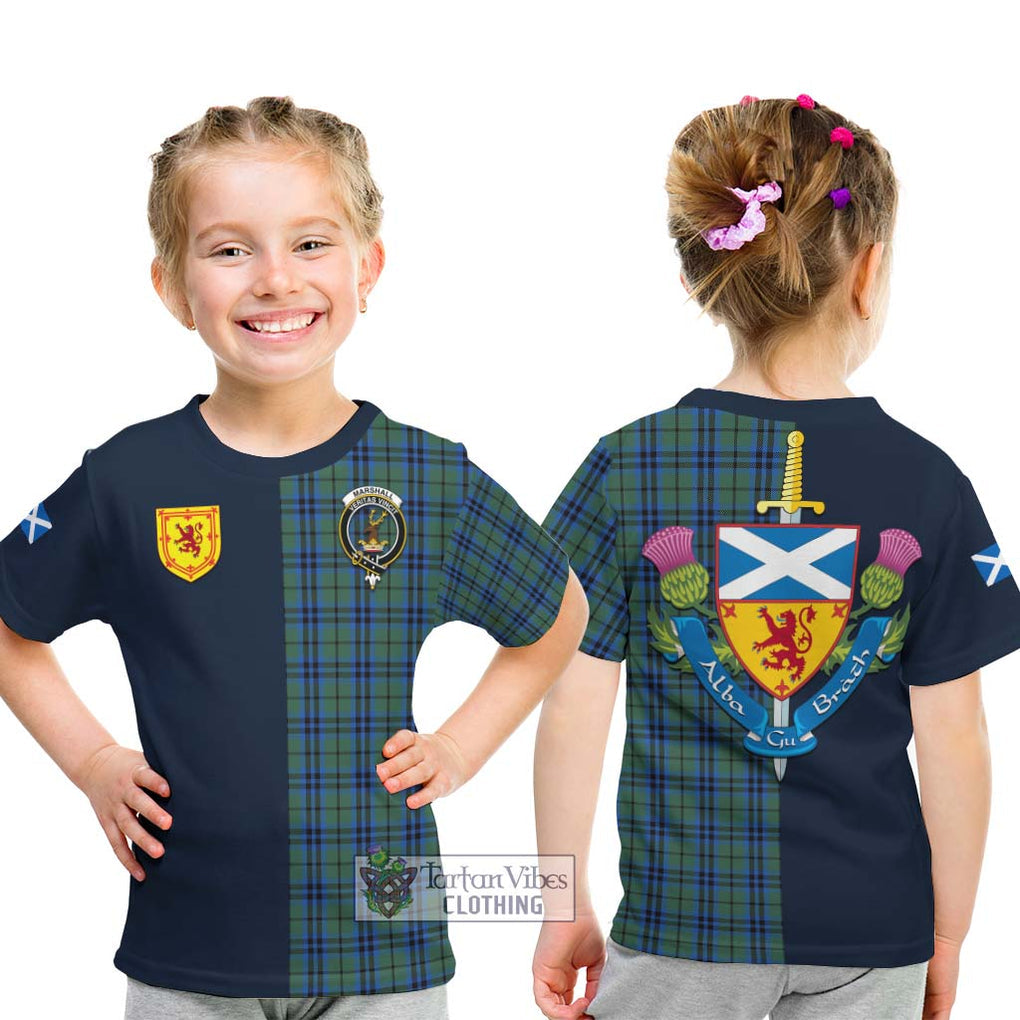 Tartan Vibes Clothing Marshall Tartan Kid T-Shirt with Scottish Lion Royal Arm Half Style