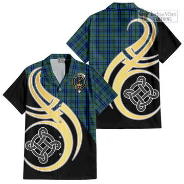Marshall Tartan Hawaiian Shirt with Family Crest and Celtic Symbol Style