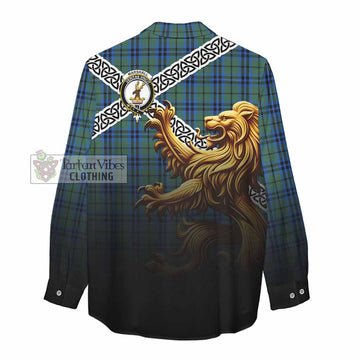Tartan Vibes Clothing Marshall Crest Tartan Women's Casual Shirt with Golden Lion Emblem Celtic Style
