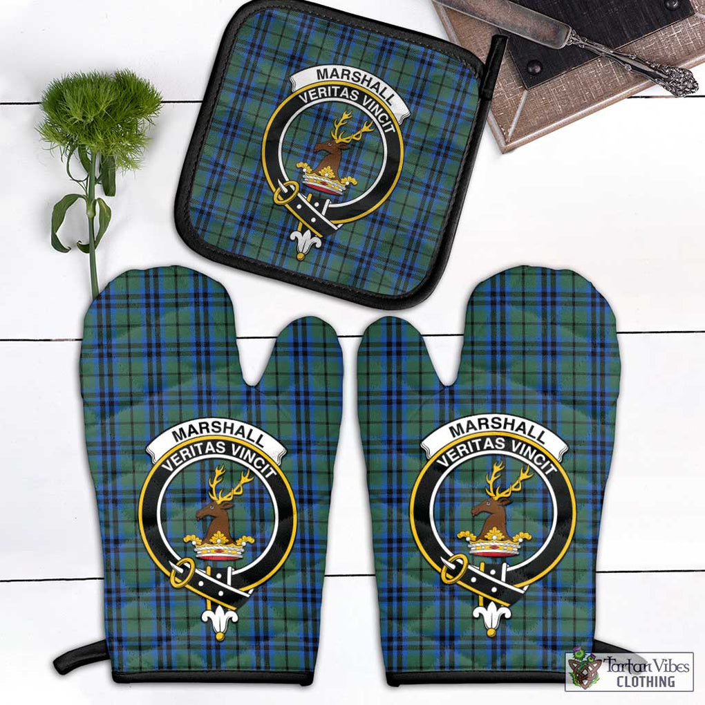 Marshall Tartan Combo Oven Mitt & Pot-Holder with Family Crest Combo 1 Oven Mitt & 1 Pot-Holder Black - Tartan Vibes Clothing