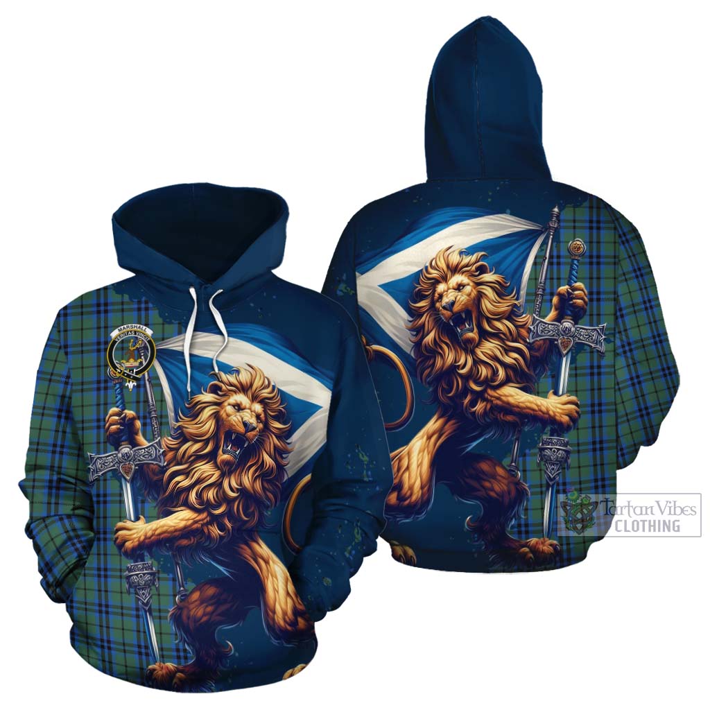 Tartan Vibes Clothing Marshall Tartan Family Crest Cotton Hoodie with Scottish Majestic Lion