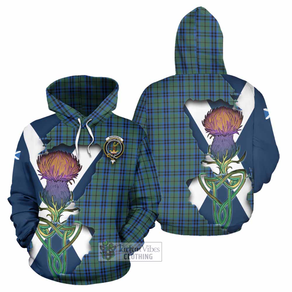 Tartan Vibes Clothing Marshall Tartan Family Crest Hoodie Scottish Thistle Celtic Inspired