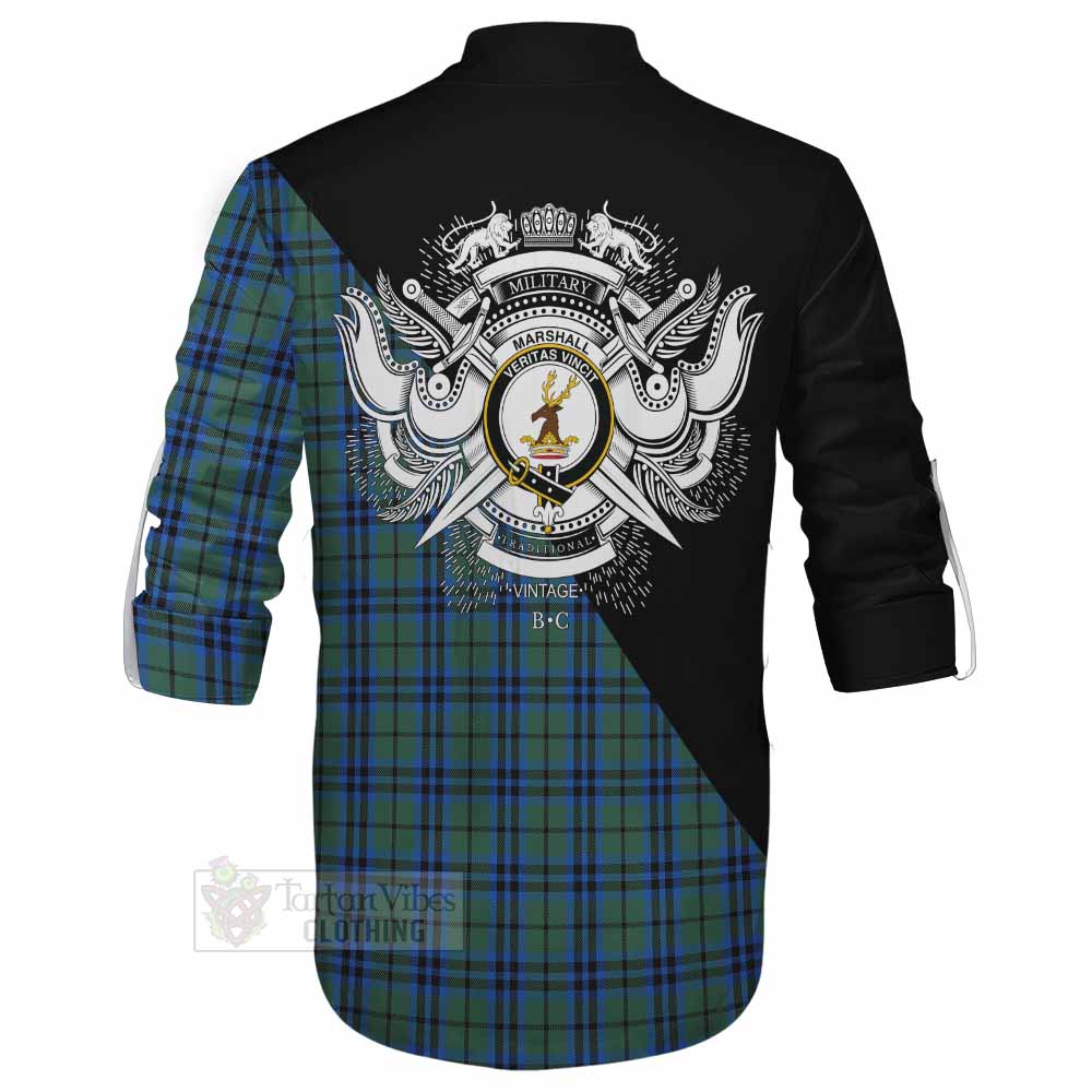 Tartan Vibes Clothing Marshall Tartan Ghillie Kilt Shirt with Family Crest and Military Logo Style