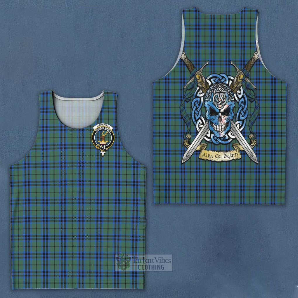 Tartan Vibes Clothing Marshall Tartan Men's Tank Top with Family Crest Celtic Skull Style