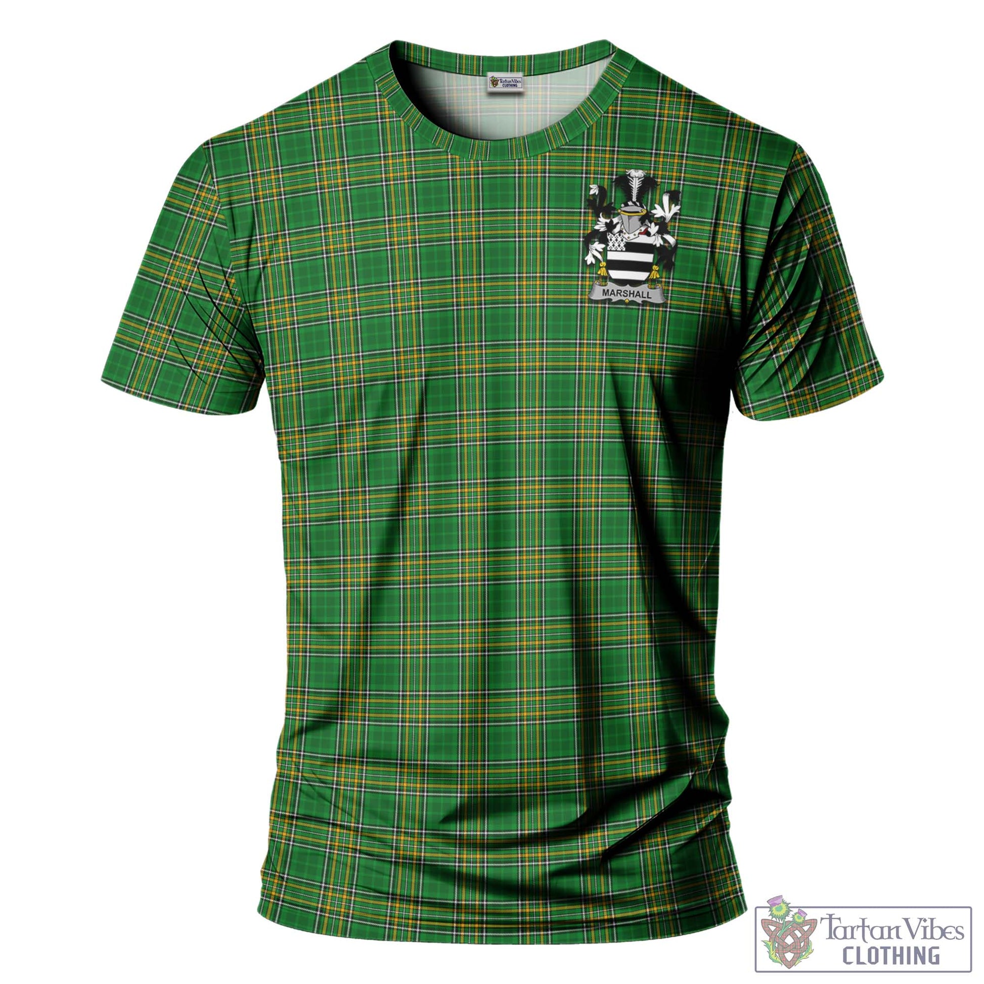 Tartan Vibes Clothing Marshall Ireland Clan Tartan T-Shirt with Family Seal