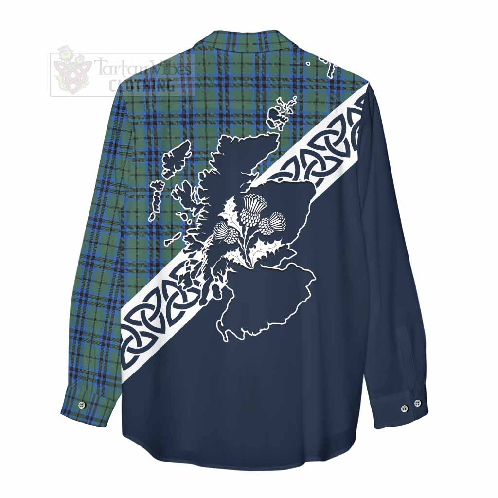 Tartan Vibes Clothing Marshall Tartan Women's Casual Shirt Featuring Thistle and Scotland Map