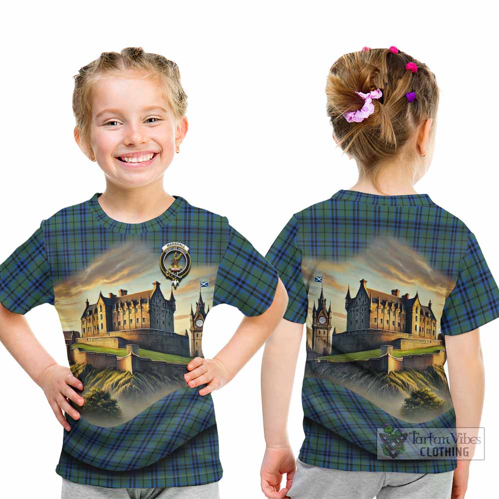 Tartan Vibes Clothing Marshall Tartan Family Crest Kid T-Shirt with Scottish Ancient Castle Style