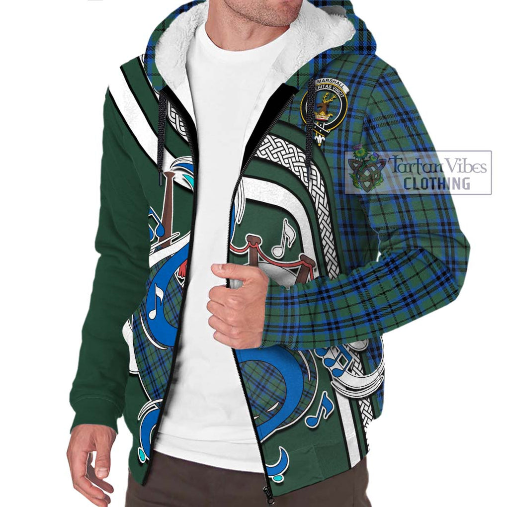 Marshall Tartan Sherpa Hoodie with Epic Bagpipe Style Unisex - Tartanvibesclothing Shop