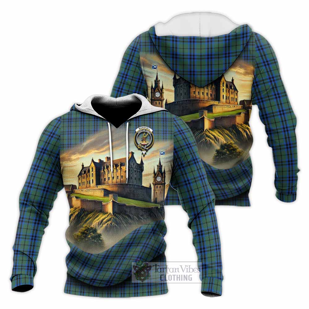 Tartan Vibes Clothing Marshall Tartan Family Crest Knitted Hoodie with Scottish Ancient Castle Style