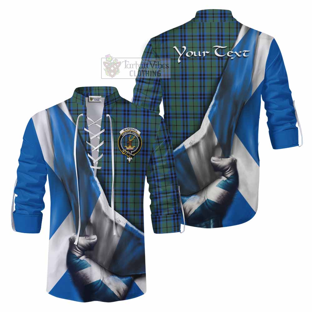 Tartan Vibes Clothing Marshall Tartan Ghillie Kilt Shirt with Family Crest Scotland Patriotic Style