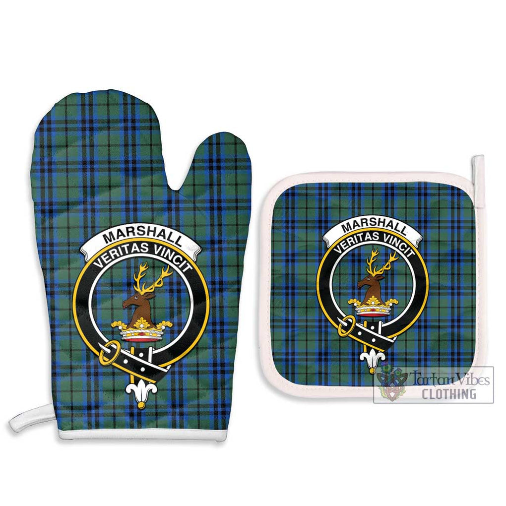 Marshall Tartan Combo Oven Mitt & Pot-Holder with Family Crest Combo 1 Oven Mitt & 2 Pot-Holder White - Tartan Vibes Clothing
