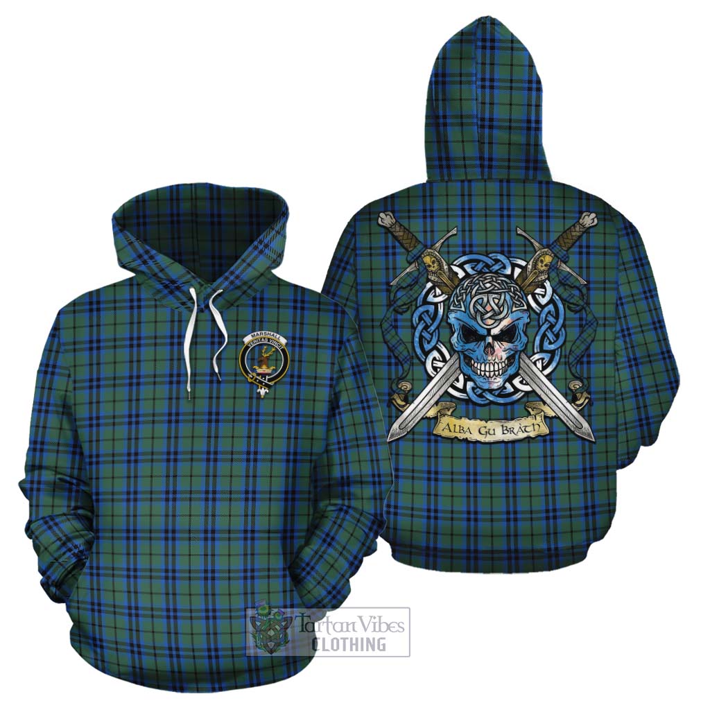 Tartan Vibes Clothing Marshall Tartan Cotton Hoodie with Family Crest Celtic Skull Style