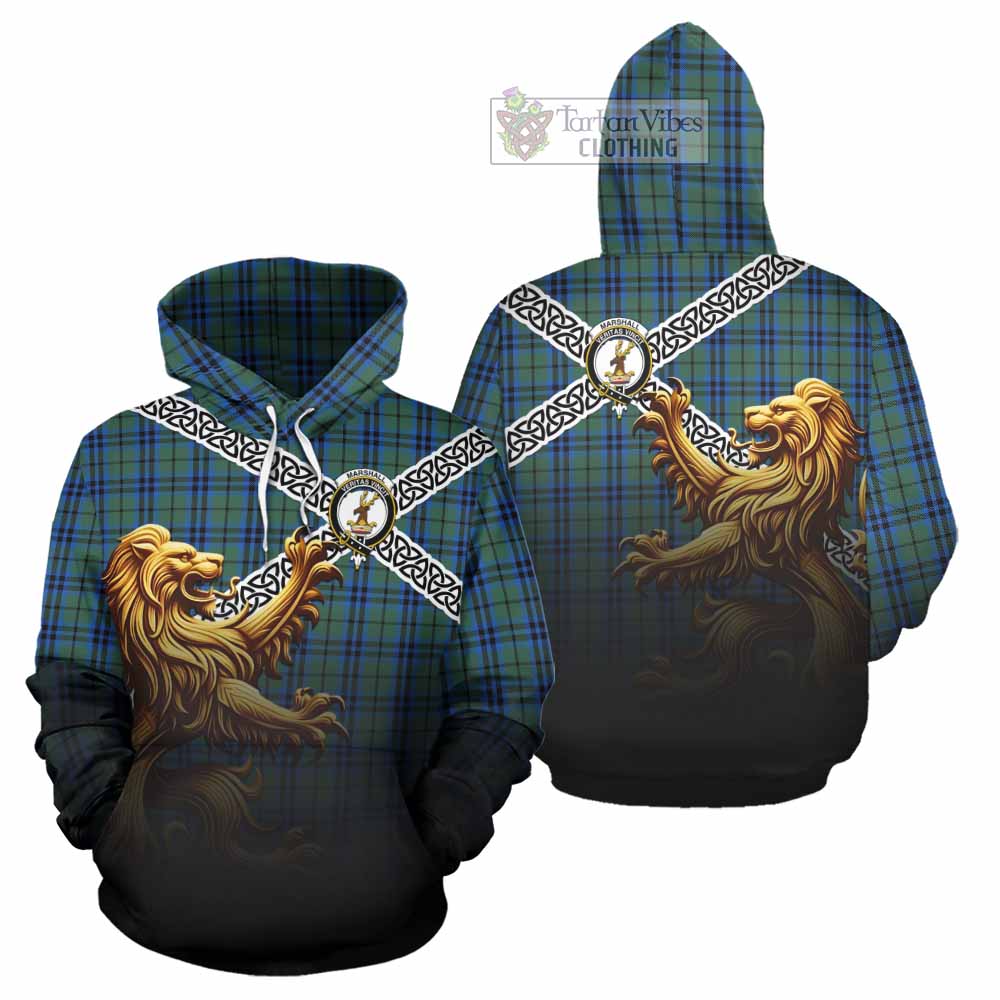 Tartan Vibes Clothing Marshall Crest Tartan Hoodie with Golden Lion Emblem Celtic Style