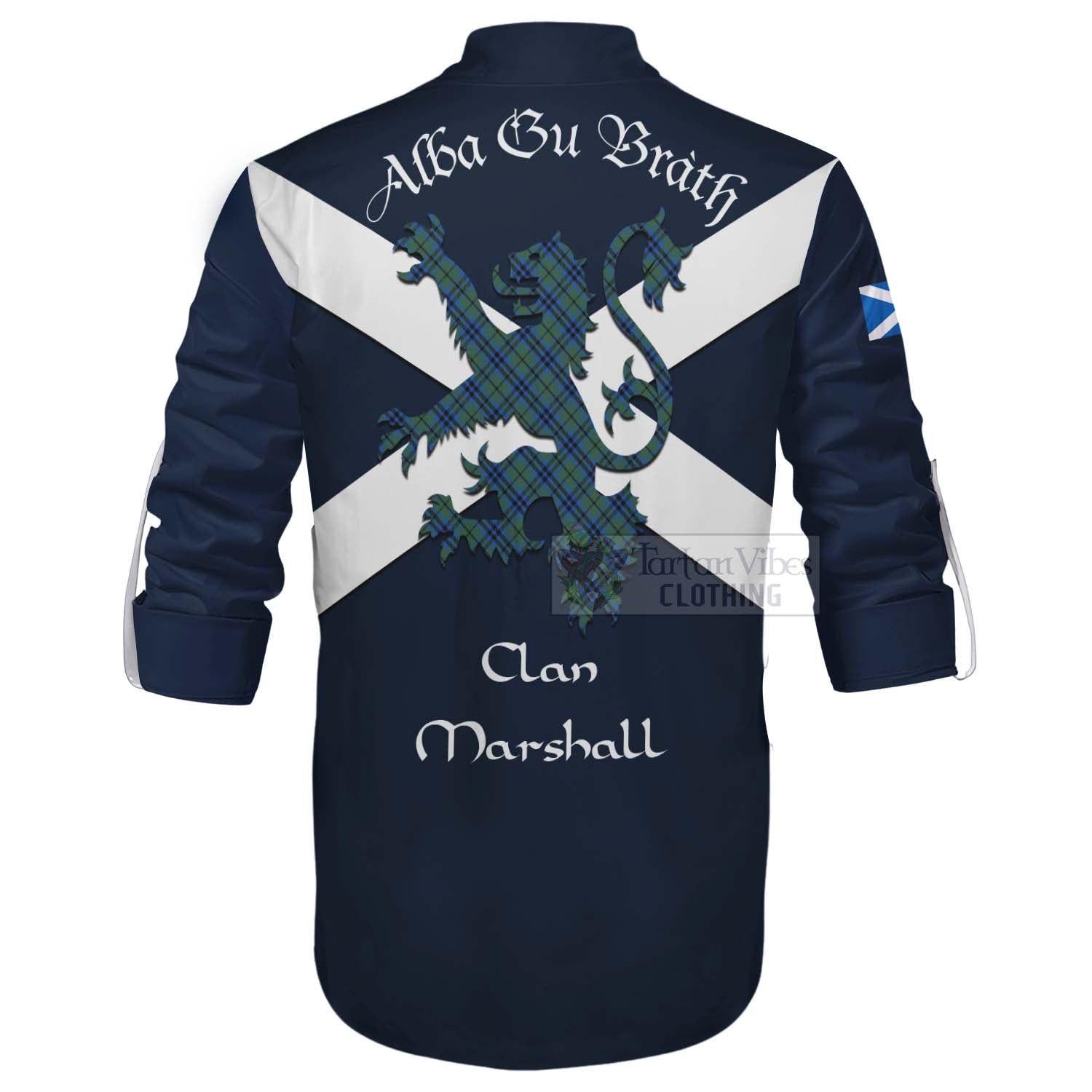 Tartan Vibes Clothing Marshall Tartan Lion Rampant Ghillie Kilt Shirt Proudly Display Your Heritage with Alba Gu Brath and Clan Name