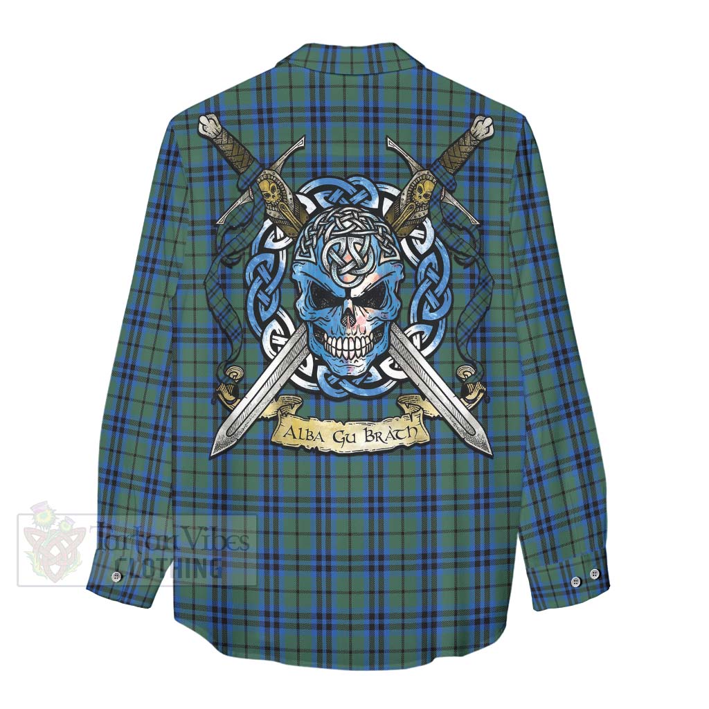 Tartan Vibes Clothing Marshall Tartan Women's Casual Shirt with Family Crest Celtic Skull Style